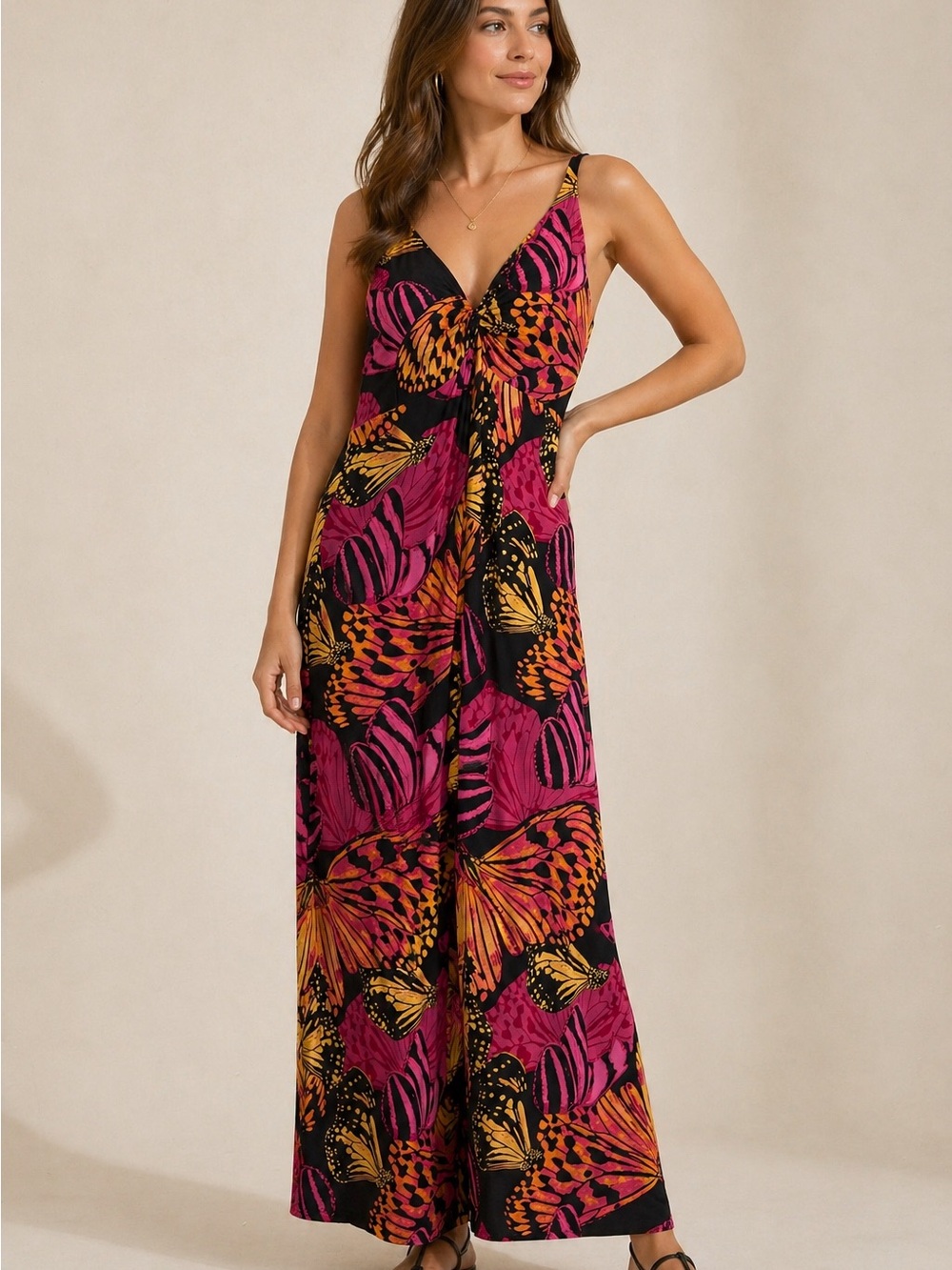 Mix it Dress Womens XL Maxi Butterfly Colorful Travel Resort Vacation Cruise